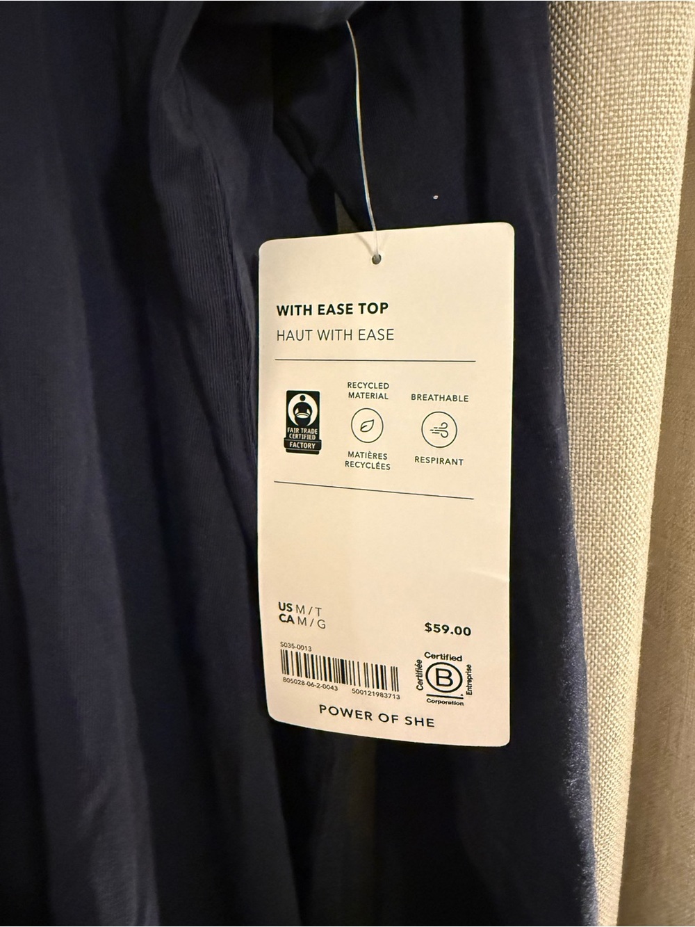 New Athleta Women's Navy With Ease Long-Sleeve Crewneck Top M Tall - Picture 2 of 3
